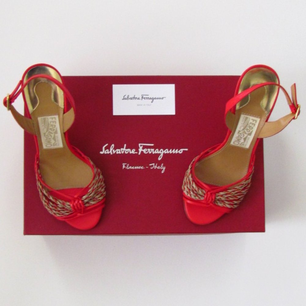 Salvatore Ferragamo Red and Gold Heels - Picture 7 of 7